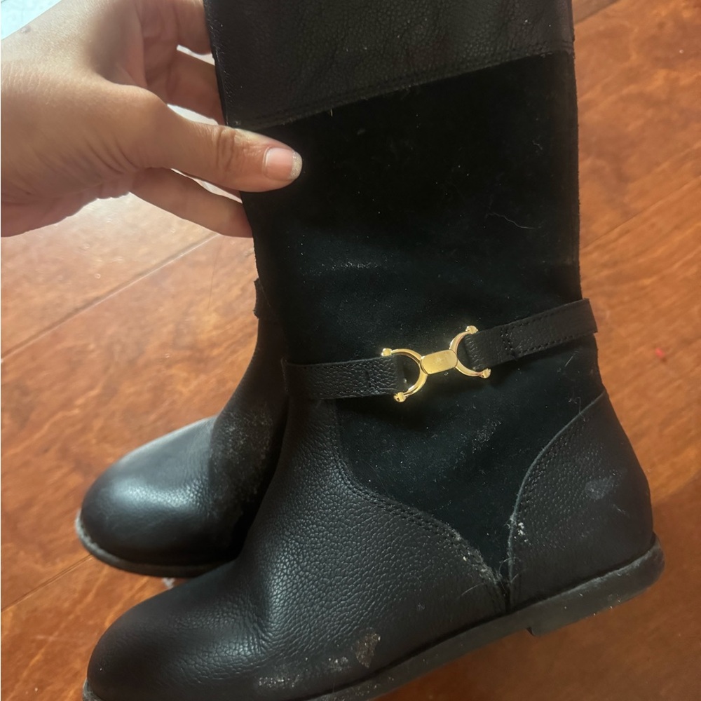Janie and Jack Black Kids Boots with Gold Accent